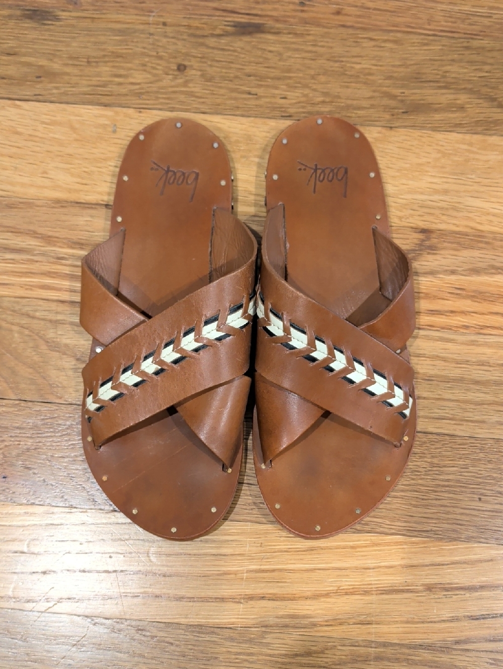 Beek Teal Chevron Slide Sandals - Women's US 6
